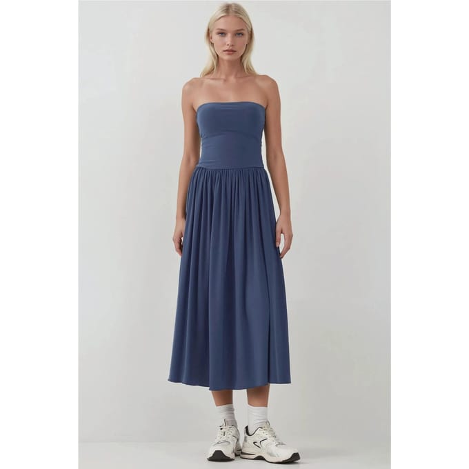 2-in-1 Midi Elastische Strapless Jurk/Rok