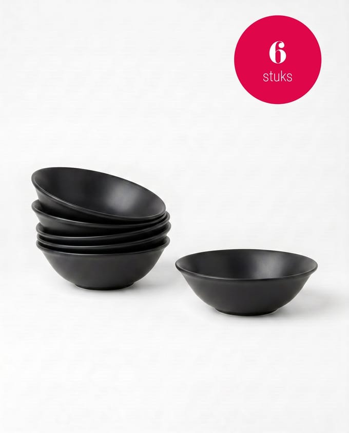vtwonen - Kommen - Porselein - Mat Zwart - 18 cm - Set van 6
