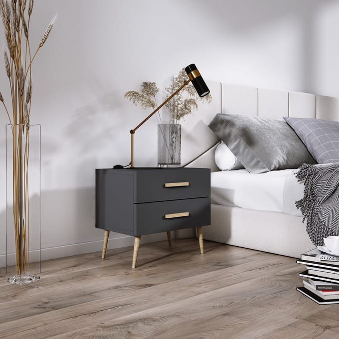 Meubel Square - Nachtkastje SINDI 2 - Set van 2 - Antraciet - Eiken - Scandinavische stijl