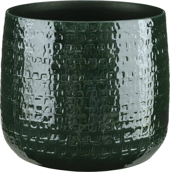 Mica Decorations Plantenpot - Keramiek - groen - relief - D28 en H23 cm