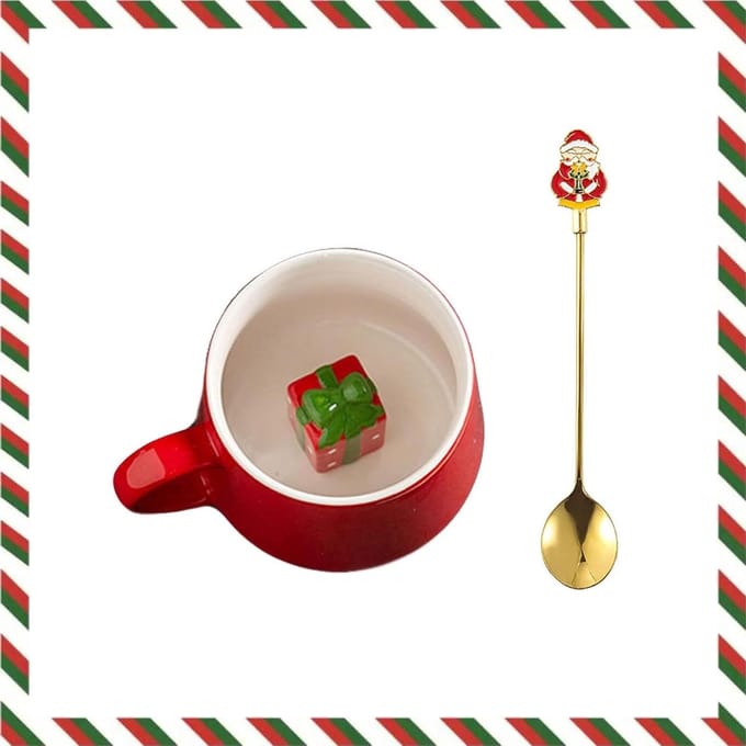 Kerstmok Set - Keramiek Beker - Warme Dranken - Creatief 3D-design - 350 ml - Rood