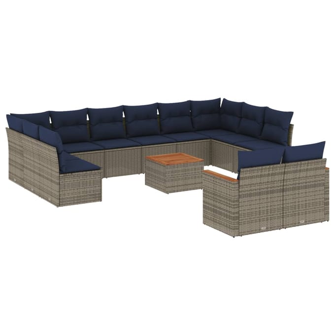 vidaXL - 13-delige - tuinbankset - met - kussens, - grijs - polyrotan