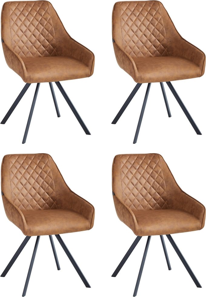 Colenis® - Elias Eetkamerstoel - Set Van 4 - Cognac - Microfiber Stof - 180° draaibaar