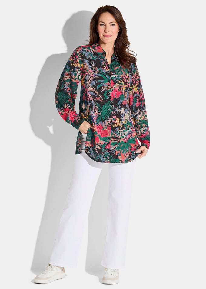 Druckbluse - rood / groen / gedess. - Gr. 21 van Goldner Fashion