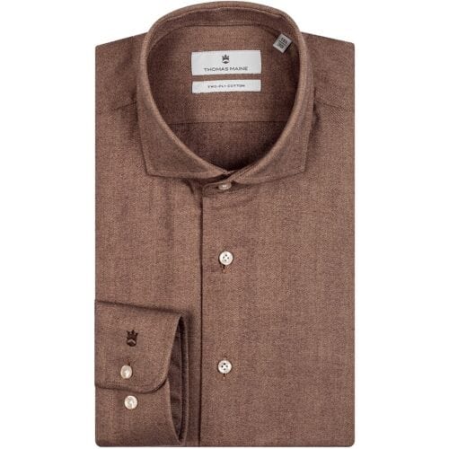 Thomas Maine Overhemd Roma Modern Kent Herringbone Flanel Tencel Tabac / male