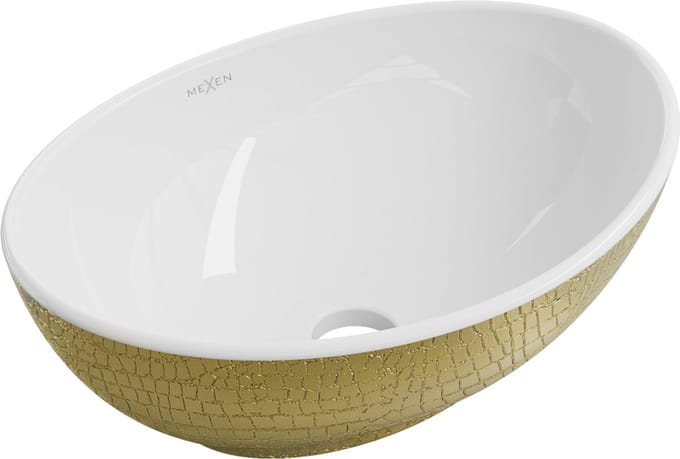Mexen Elza opzetwastafel 40 x 33 cm, wit/goud schubbenpatroon - 21014008