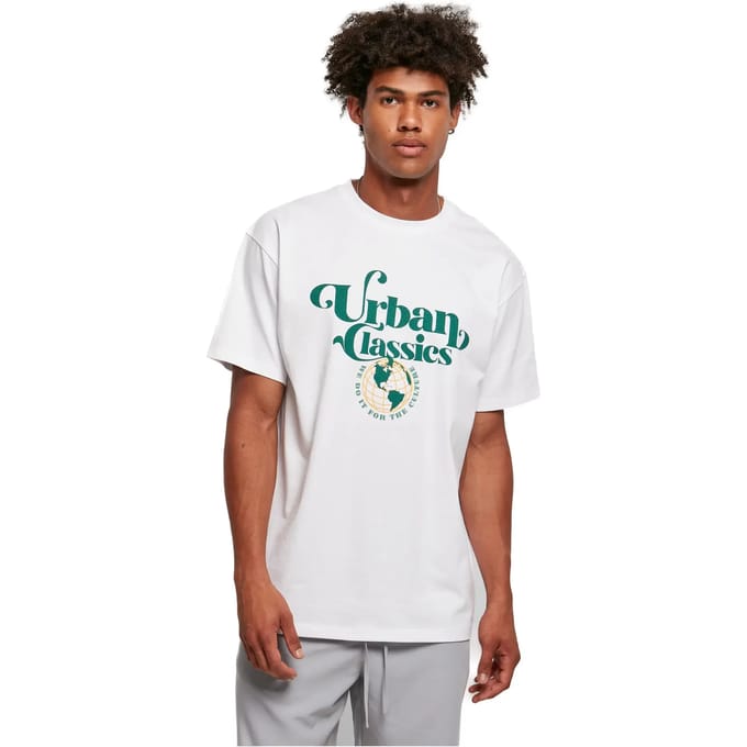 Urban Classics - Organic Globe Logo Heren T-shirt - M - Wit