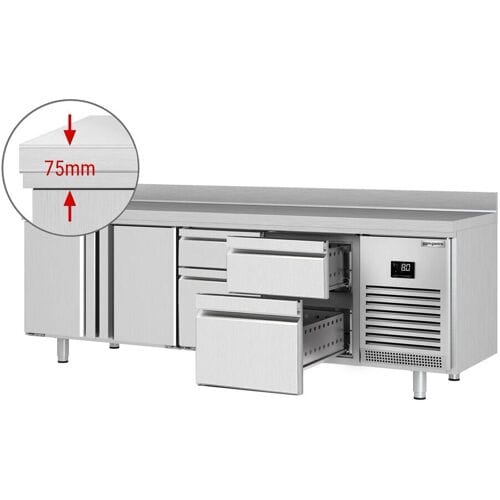 GGM Gastro Kühltisch Premium PLUS - 2452x700mm - mit 2 Türen - 4 Schubladen - mit Aufkantung