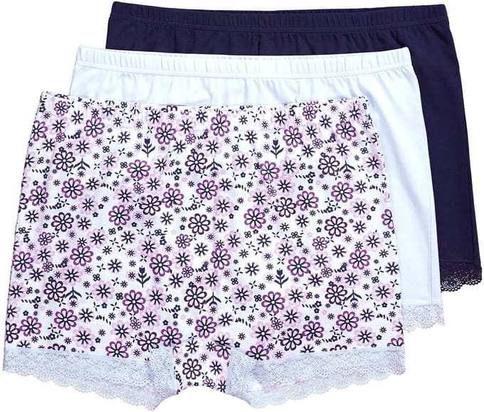 Ulla Popken - Dames - Panty's set van 3 patroon/effen kanten rand - Blauw - Maat 50+