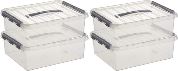 Sunware Q-Line Opbergboxen - 10 L - 40 x 30 x 11 cm - Zilver - 4 Boxen