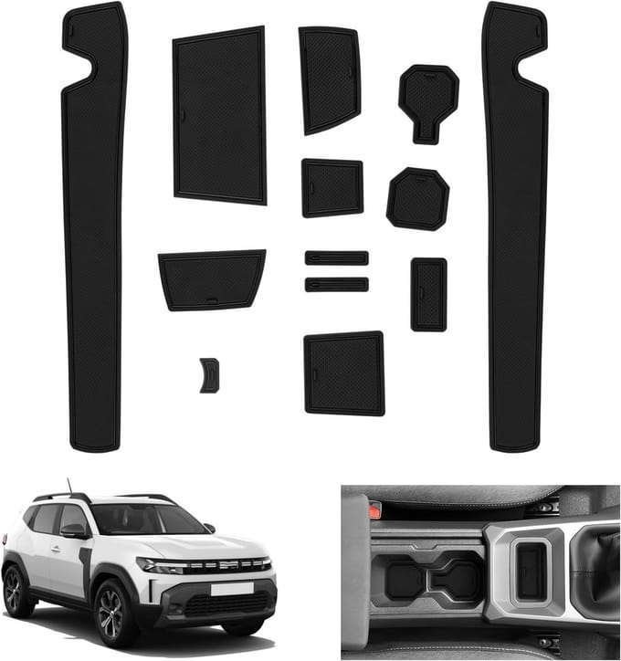 Non-slip Rubber Matten voor Dacia Duster 3 (2024-2026) - Perfecte Accessoires voor Console, Bekerhouder en Deurrand