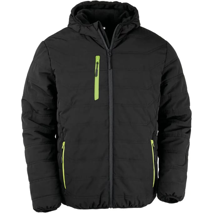Result Recycled Black Compass Padded Winter Jacket RT240 - Black/Lime - XL