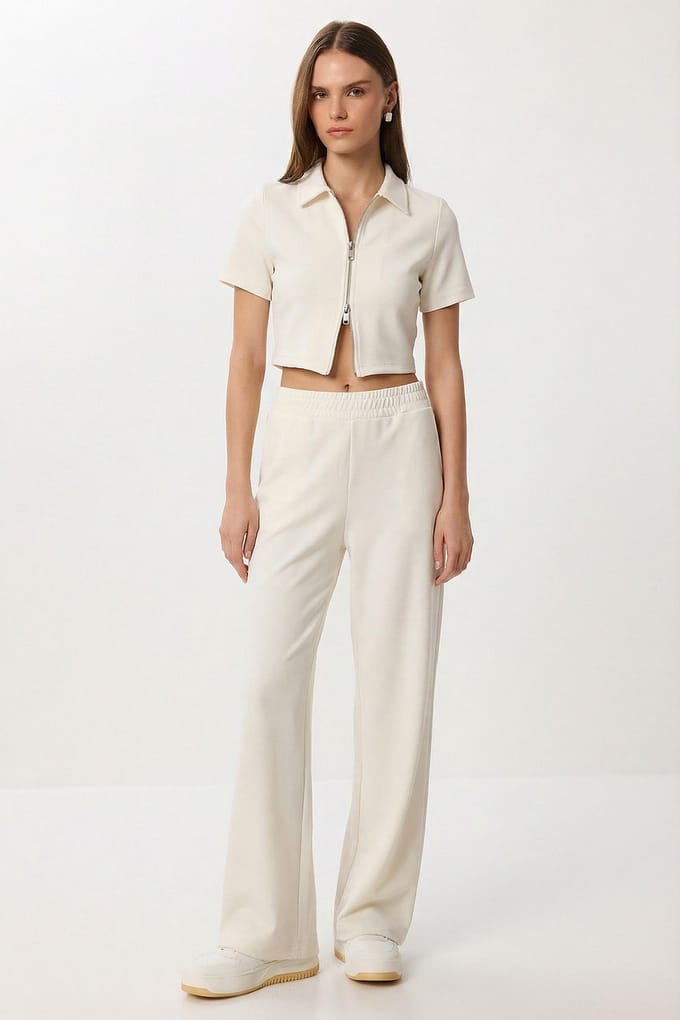 Hoge Taille Wijde Pijpen Broek & Jas Co-ord Set