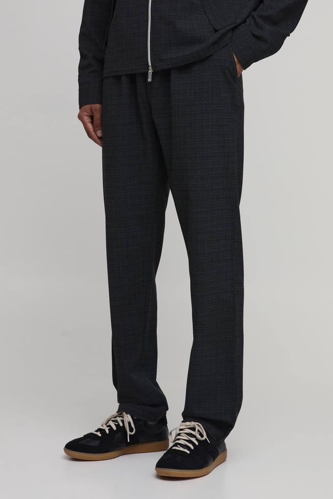Micro Check Pleat Front Straight Leg Trouser Co-ord | Charcoal | Size Medium