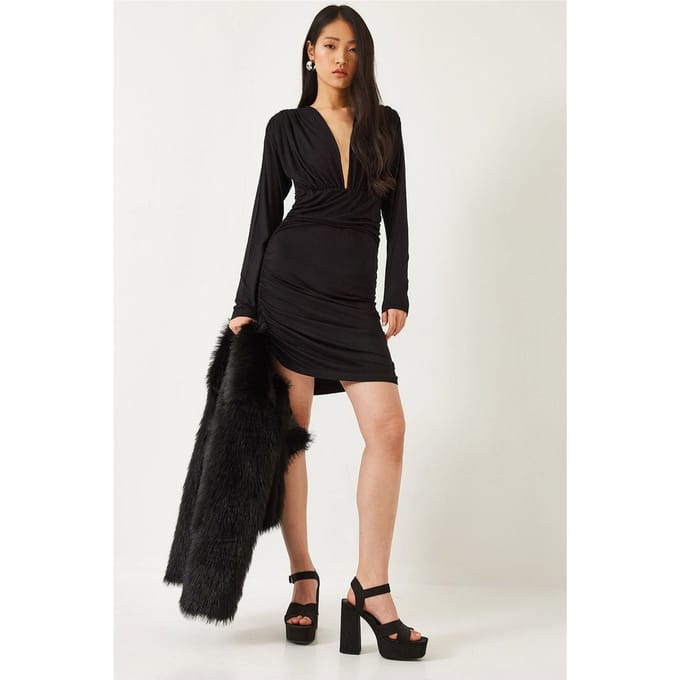 Bodycon Mini-jurk met Rimpeldetails en V-hals