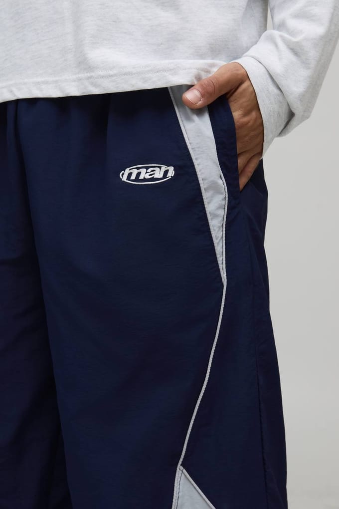 Baggy Elasticated Waist Moto Track Pants | Navy | Size Medium