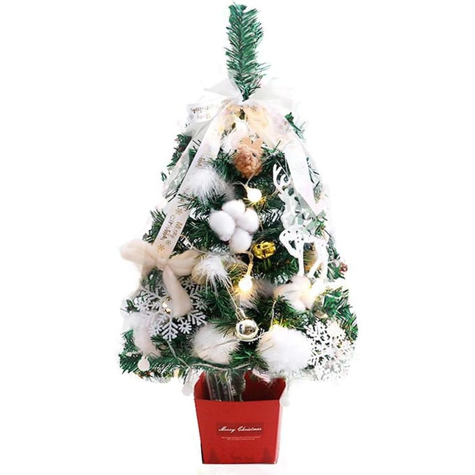 Inches Mini Kerstbomen Batterij-aangedreven Kunstmatige Prelit Tafelblad Kerstboom met String With String Light wit