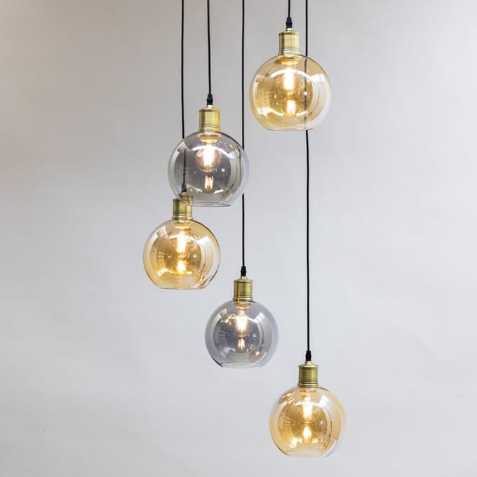 LumenXL Hanglamp 5-lichts - smoke - amber glas - Lyana