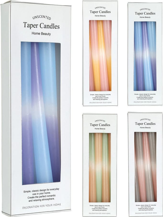 Dinerkaars pastel gradient kleuren set van 4 stuks asorti kaarsen.
