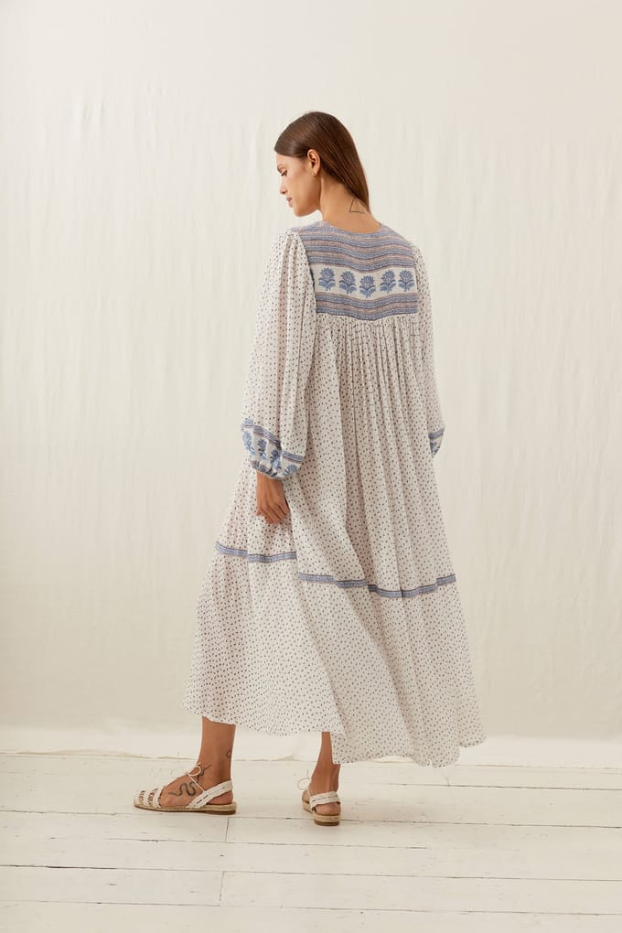 Louise Misha Dress Gypse White Cornflower Größe: 36 | Midikleider Outlet | Damen | Weiß