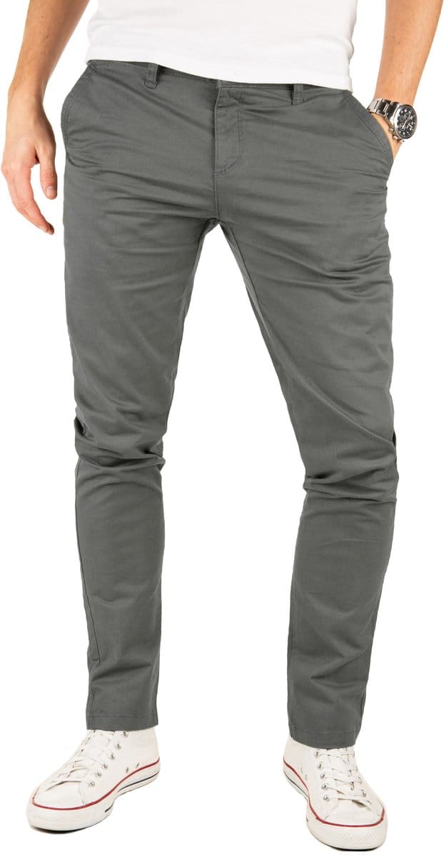 Yazubi Heren Chinobroek Kyle – Slim Fit – Katoen Stretch – Grijs – 5-pocket