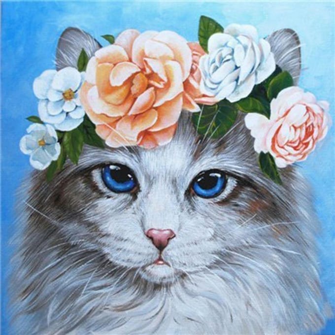 Diamant broderie strass 5D diamant peinture animaux chats fleur point de croix 30x30CM black