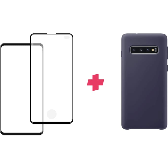 Bundel: Samsung Galaxy S10 Plus screenprotector + blauw Siliconen hoesje
