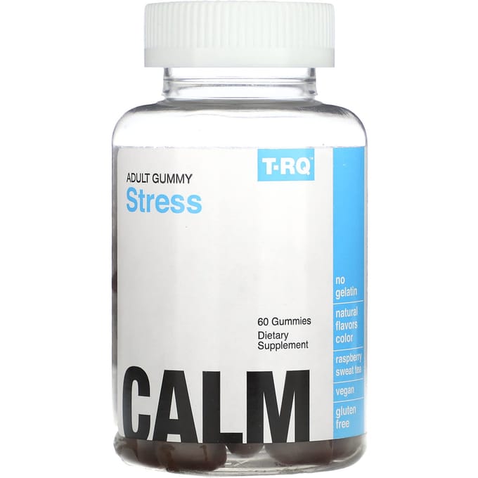 T-RQ, volwassen gummies, stress, framboos zoete thee, 60 gummies