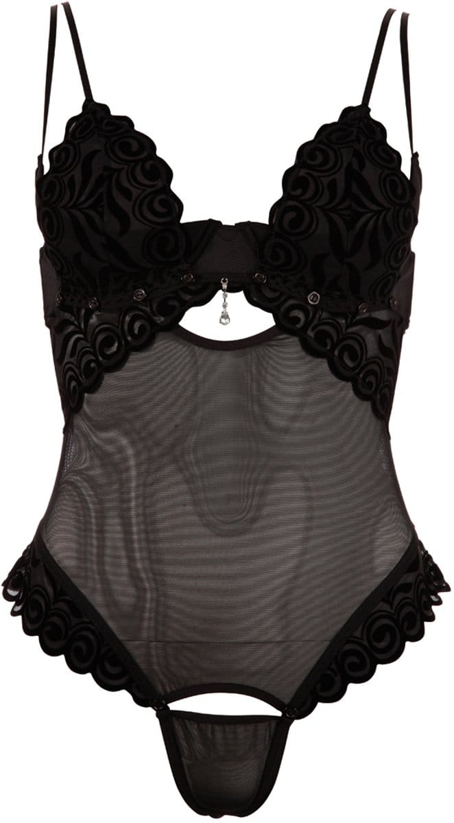 Zwarte String body met afneembare cups en kruis