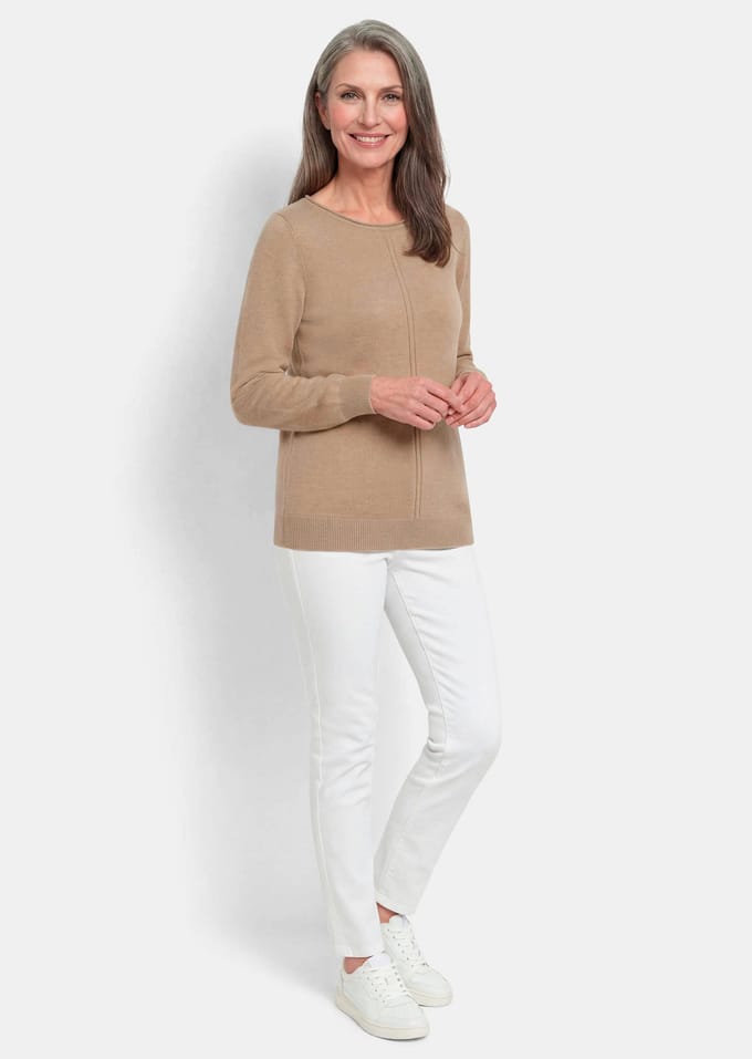 Tricot pullover van zuivere merinowol - beige / gemêleerd - Gr. 19 van Goldner Fashion