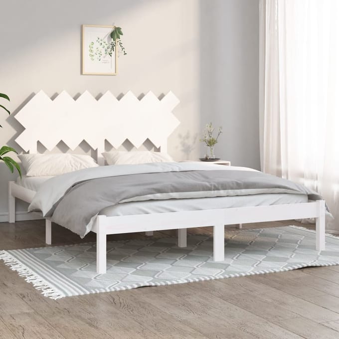 vidaXL - Bedframe - massief - hout - wit - 140x190 - cm