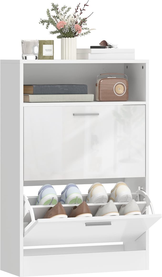 HOMCOM neerklapbare schoenenkast - Spaanplaat - 59 x 24 x 90 cm - Wit