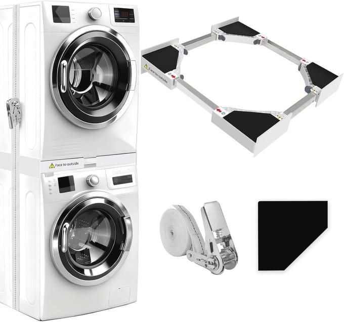 Universele stapelset voor wasmachine en droger - Verstelbaar tussenframe 46-66 cm