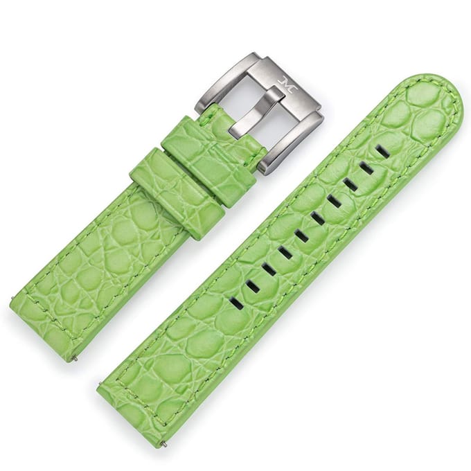 Kalfslederen Horlogebandje met Alligator Structuur Lichtgroen 22mm
