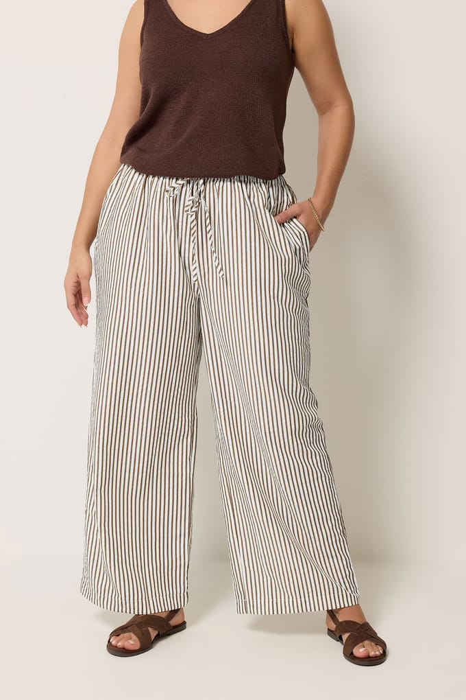 Yours Chocoladebruine Broek Met Strepen Size 48