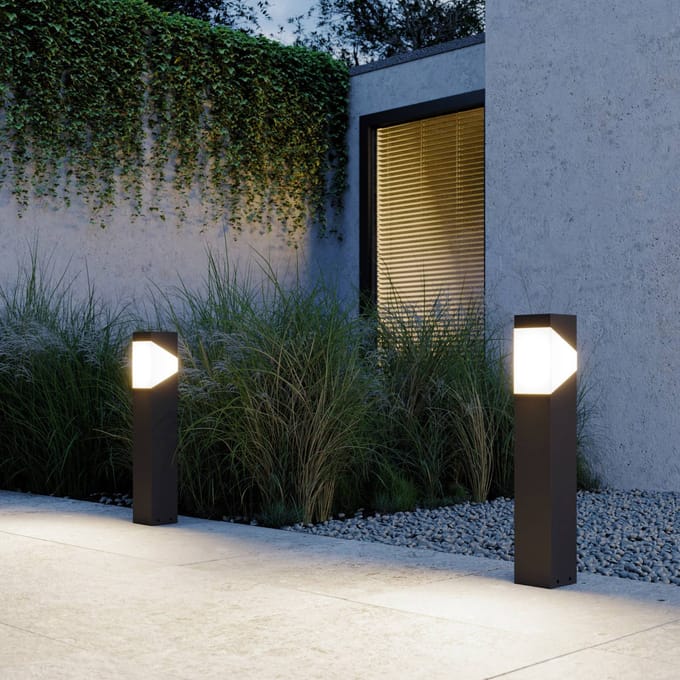 Lucande - Sokkellamp - 1licht - Aluminium, polycarbonaat - H: 60 cm - E27 - grafietgrijs, opaalwit