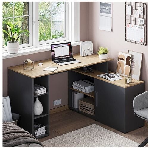 Vicco Rudy Hoekbureau – 135 x 110 cm met planken Antraciet/Artisan