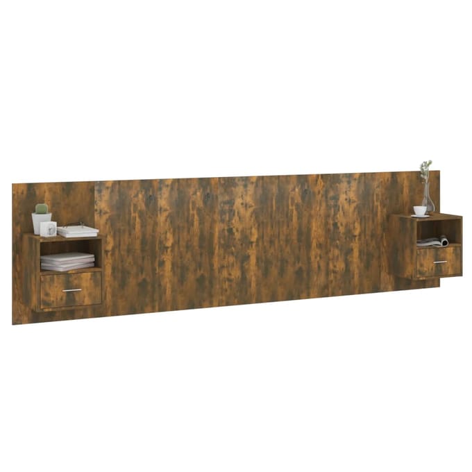 vidaXL - Hoofdbord - met - kastjes - bewerkt - hout - gerookt - eikenkleurig