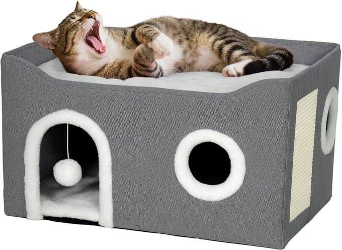PawHut Kattenhuis - MDF, sisal - 60x40x34 cm - Grijs