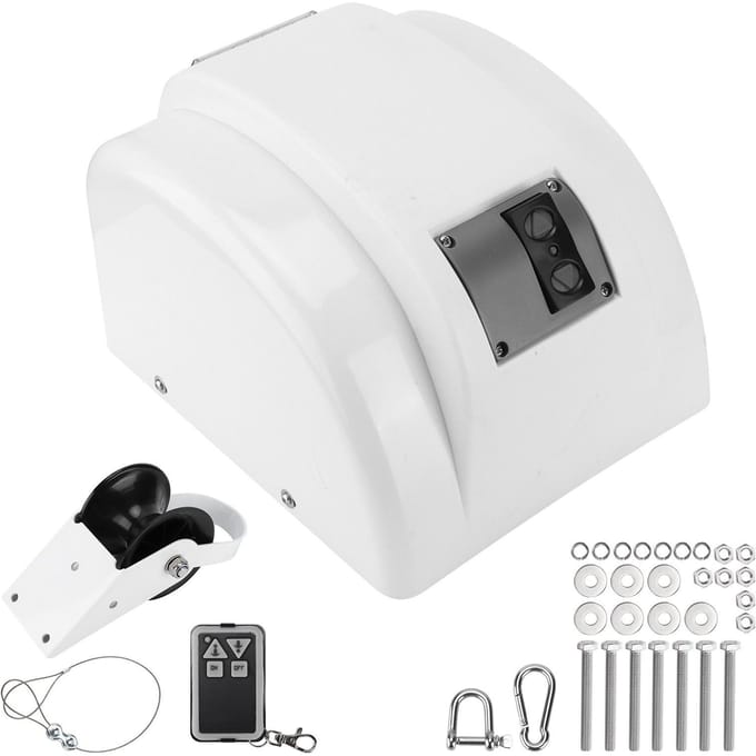 Treuil d'ancre électrique 30LBS 12V Treuil d'ancre marin Kit guindeau avec télécommande pour la pêche white