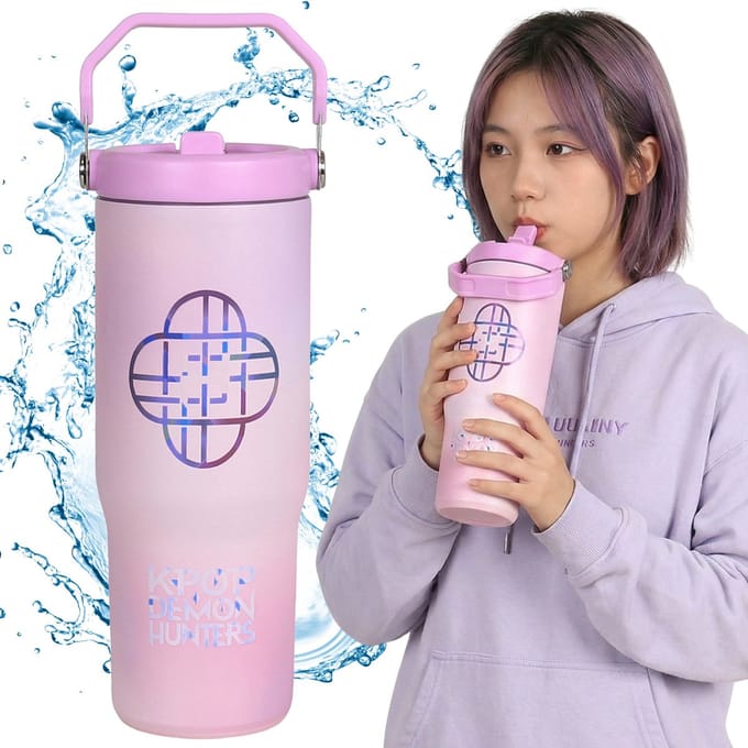 K-Pop Demon Hunters Stalen thermobeker met drinktuit, beker voor in de auto, reisbeker, groot 850 ml
