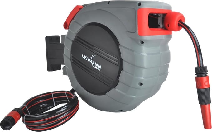 Wandslangbox - Slanghaspel - Tuin Bewateren - Automatische oproller - 20 meter slang - Grijs/rood