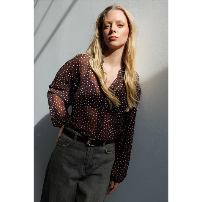Gestipte Chiffon Knopshirt