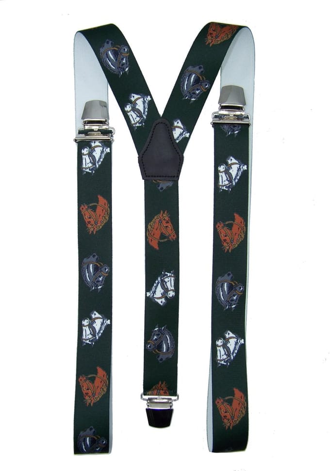 Bretels met Paarden (donkergroen) met brede extra sterke stevige Clips