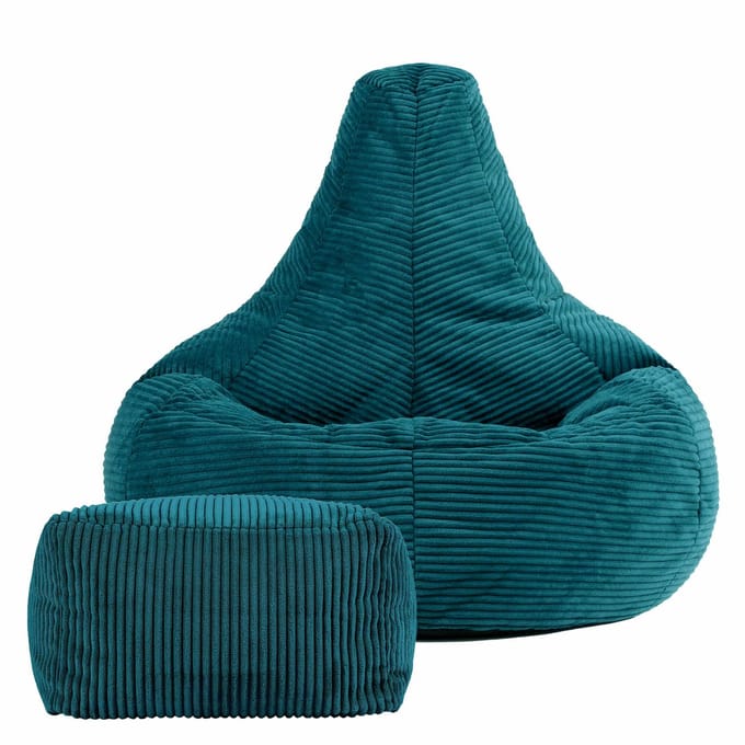icon - Dalton Zitzak Fauteuil met Poef - Gaming - Ribfluweel - Blauwgroen
