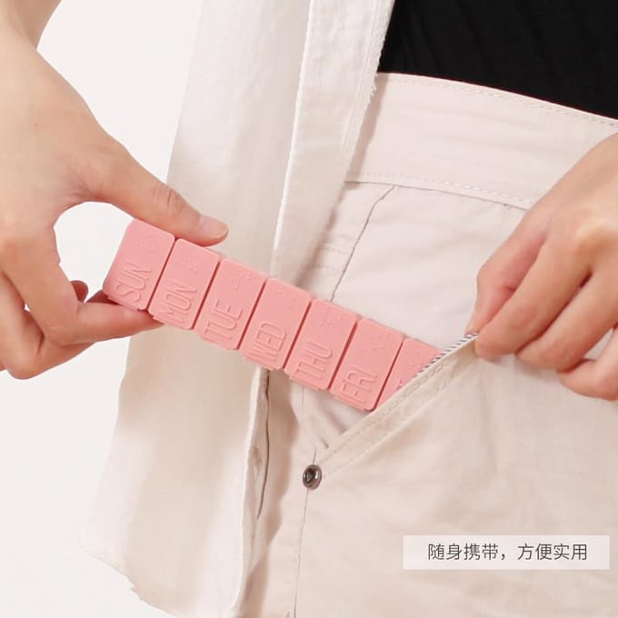 Boîte à pilules hebdomadaire, stockage de médicaments de voyage, étui à pilules, organisateur, conteneur de médicaments, distributeur de comprimés, treillis indépendant en plastique rose