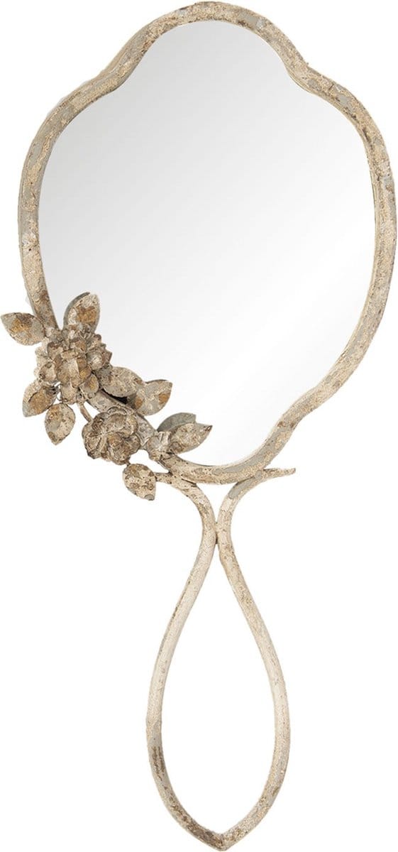 Clayre & Eef Spiegel 25x57 cm Beige IJzer Bloemen