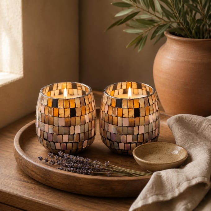 Medium Glass Jar Candles - Amber Mosaic