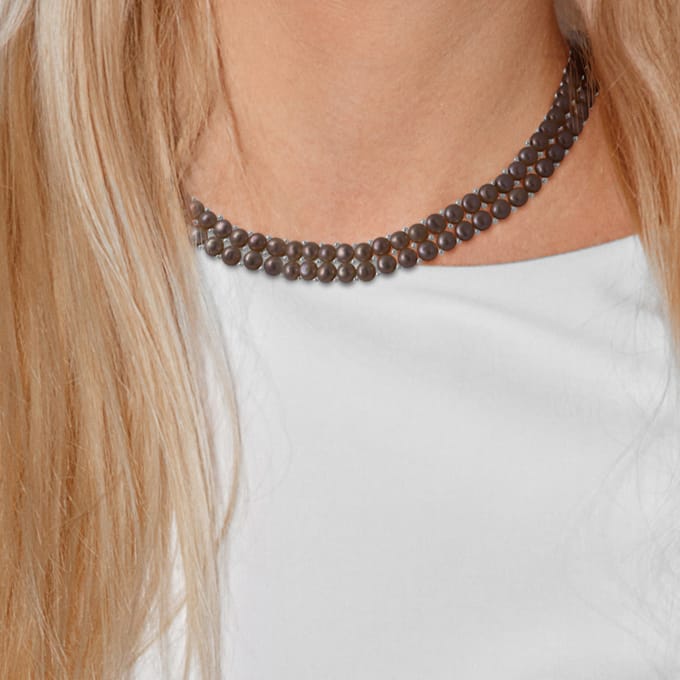 Kralen ketting 2 rijen Freshwater 34mm Black