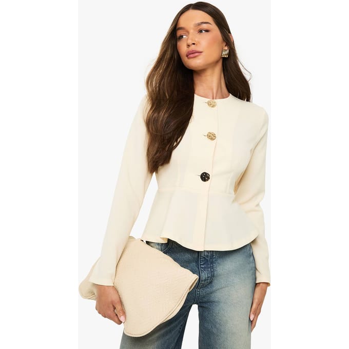 boohoo Dames Gouden Knop Peplum Blazer | Boter | Maat: 44